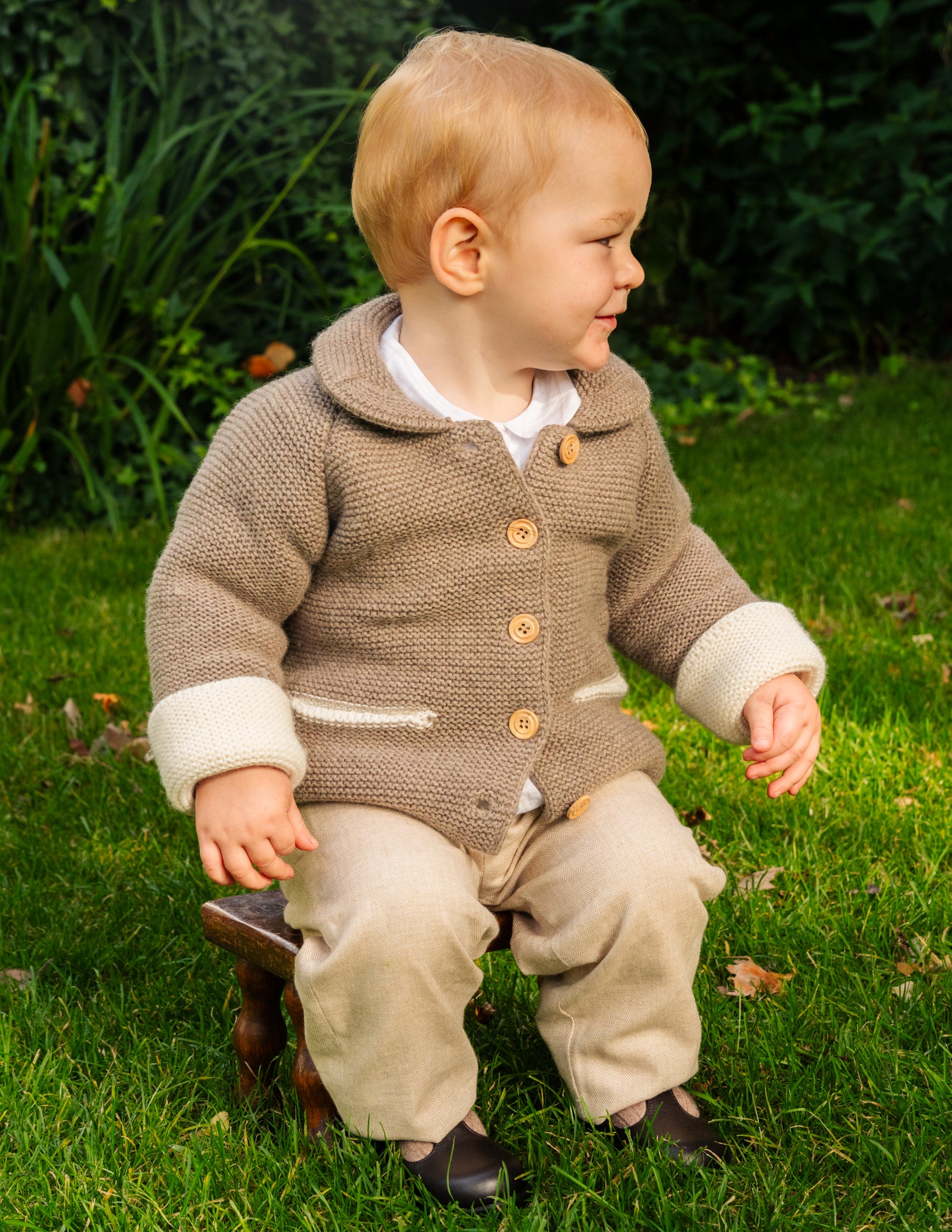 Baby Double Knitted Jacket Taupe