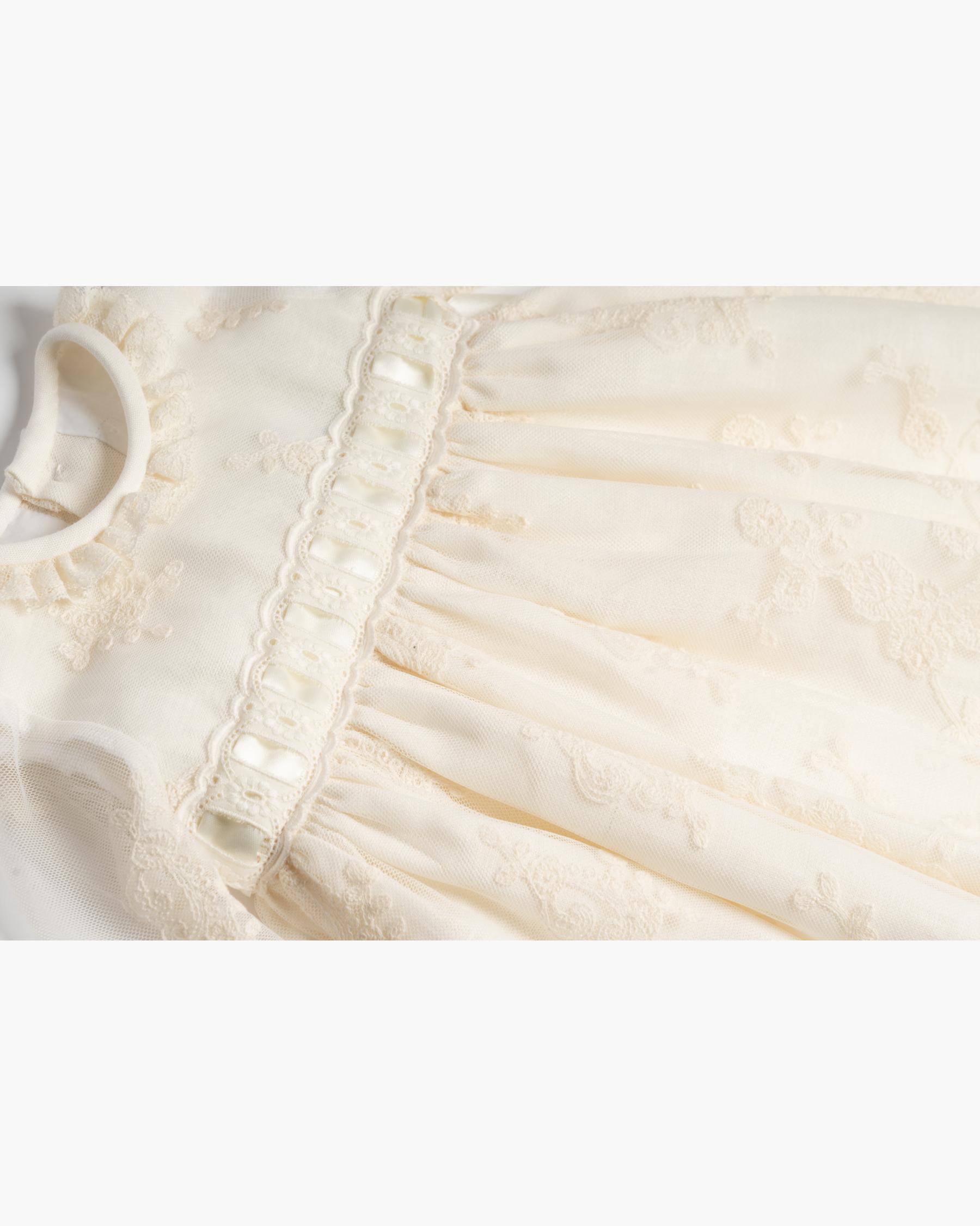 Traditional Cream Embroidered Christening Gown