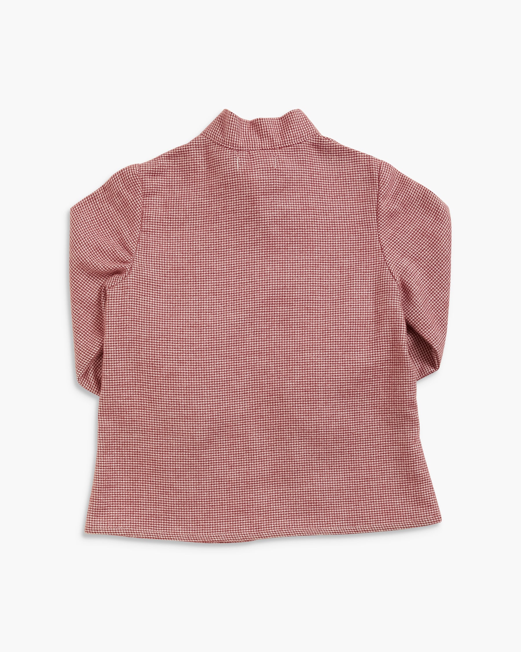 A dusty rose pink long-sleeve top with a fine micro-check pattern, shown from the back against a clean white background.