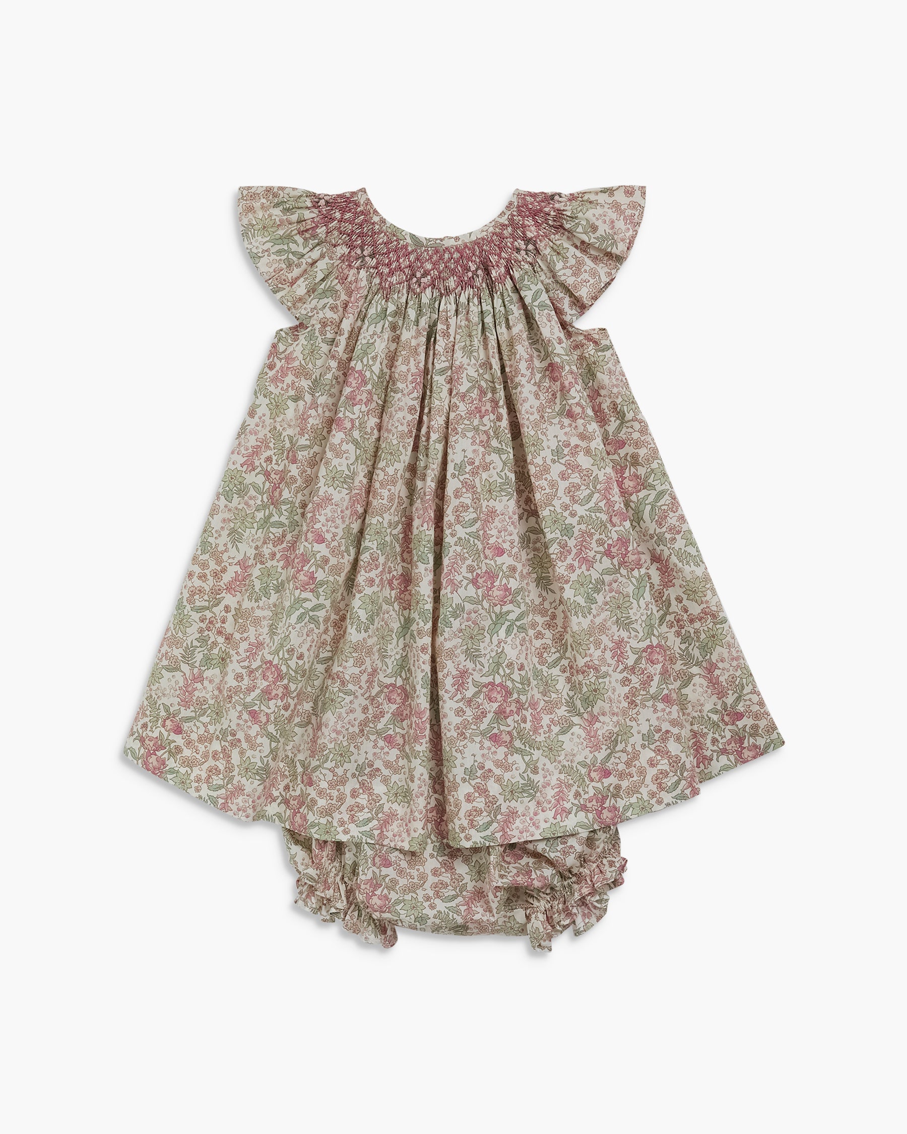 Floral dress with ruffled sleeves on a white background