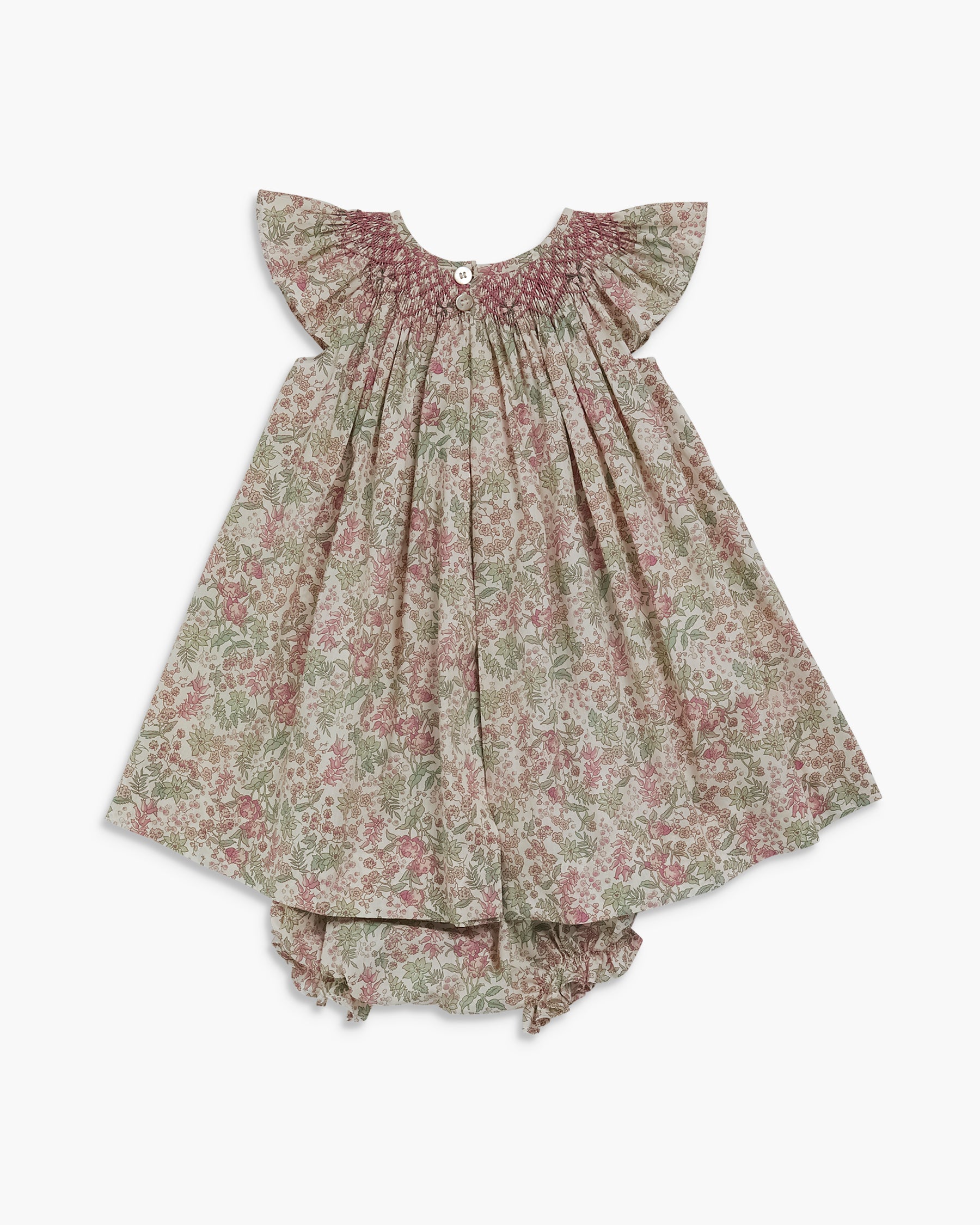 Floral dress with ruffled sleeves on a white background