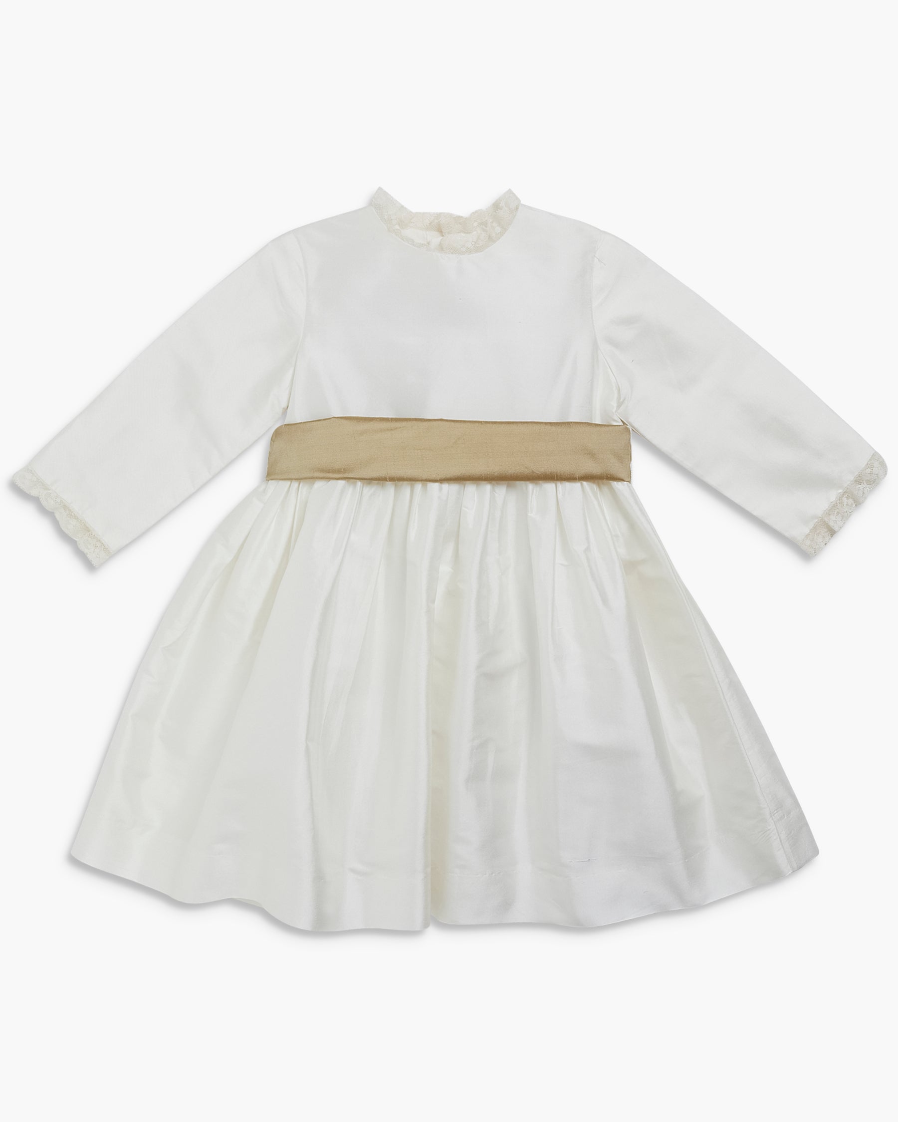 White dress with a beige belt on a white background
