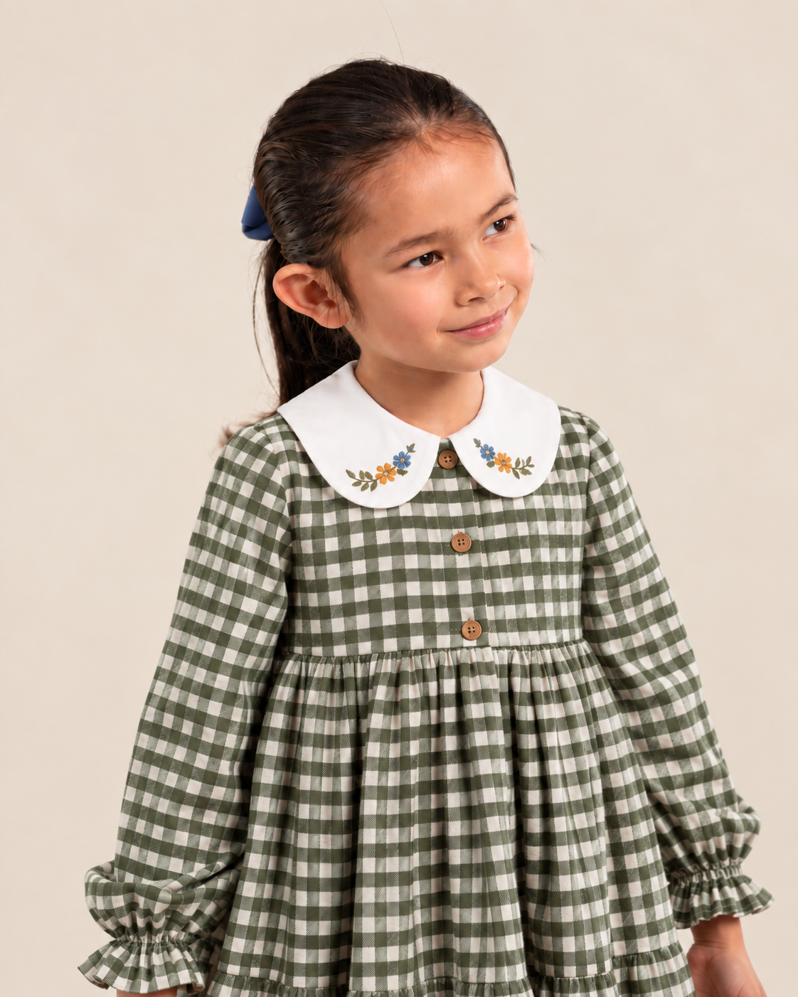 Beatriz Dress Khaki Vichy Twill