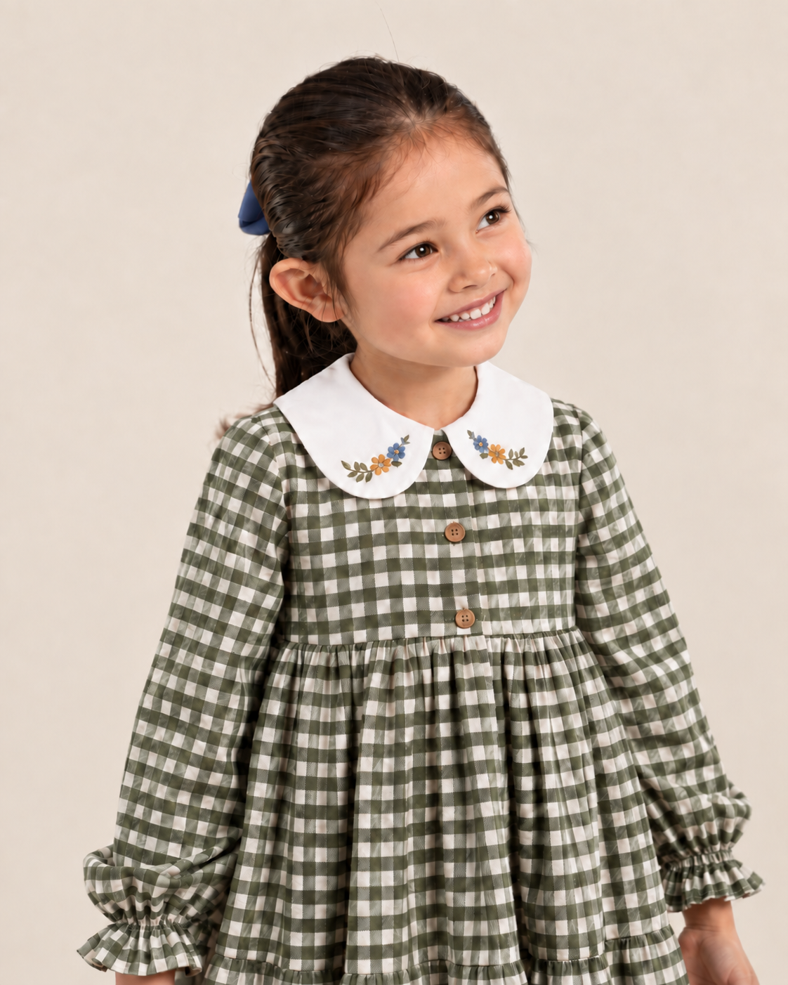Beatriz Dress Khaki Vichy Twill