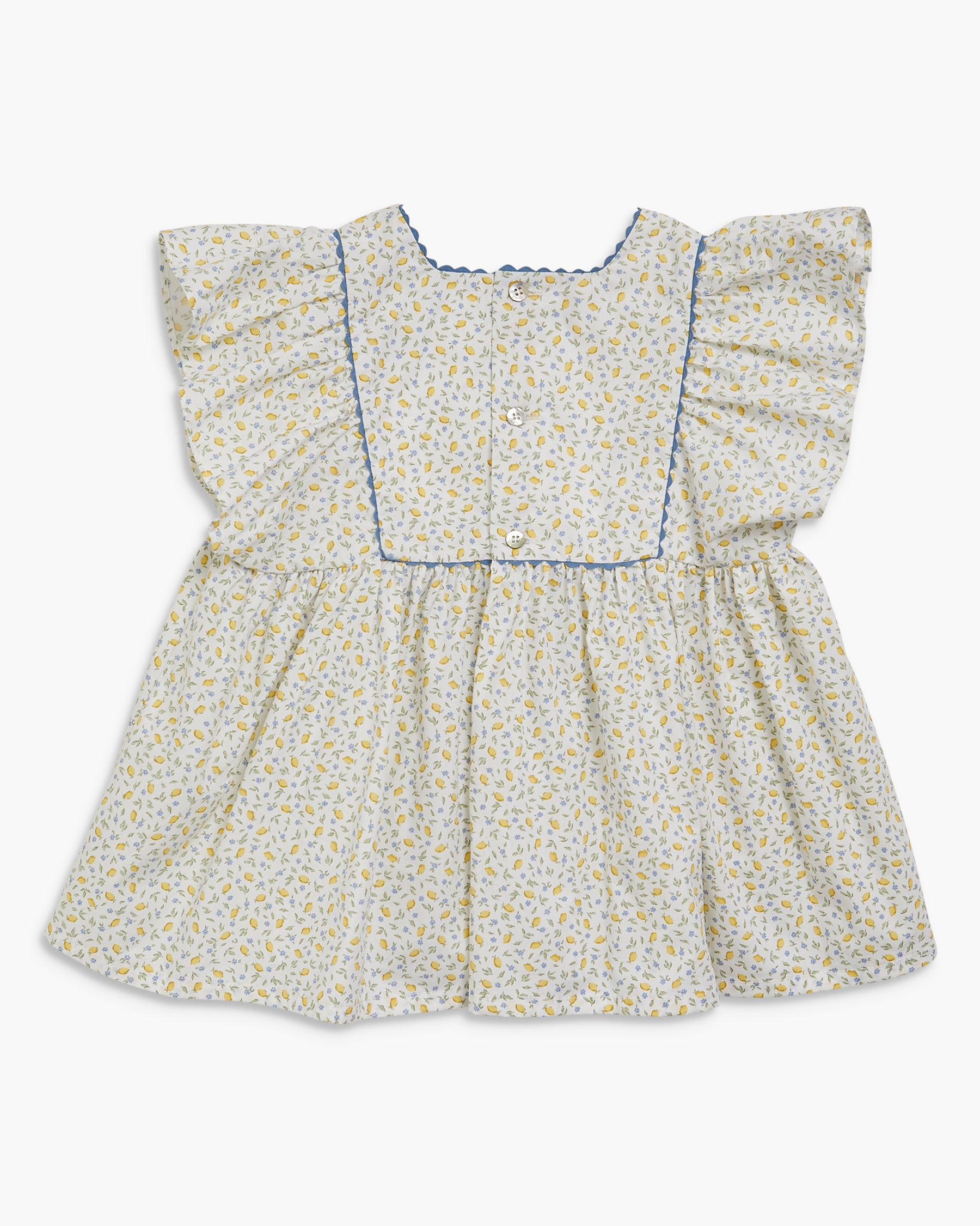 Floral blouse with ruffled sleeves on a white background