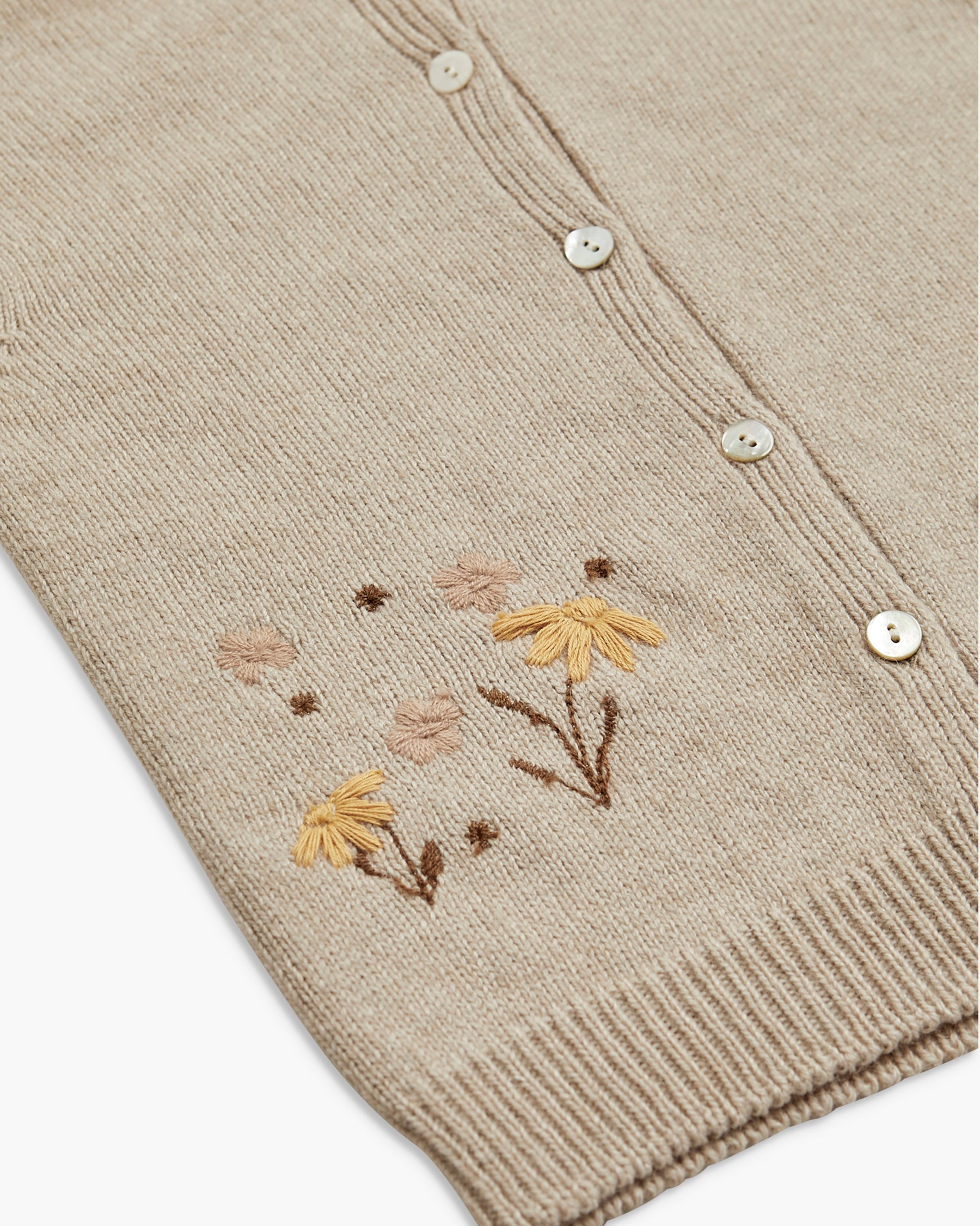 Beige cardigan for girl with floral embroidery 