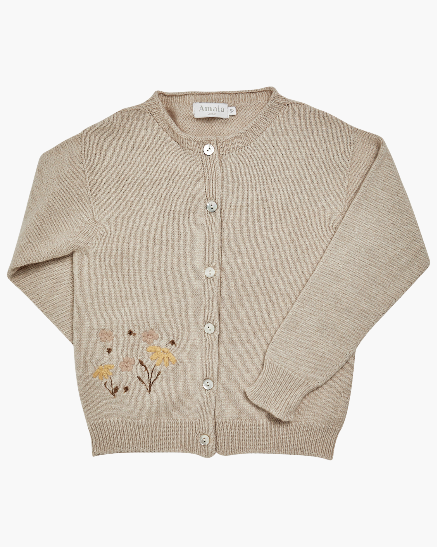 Beige cardigan for girl with floral pattern