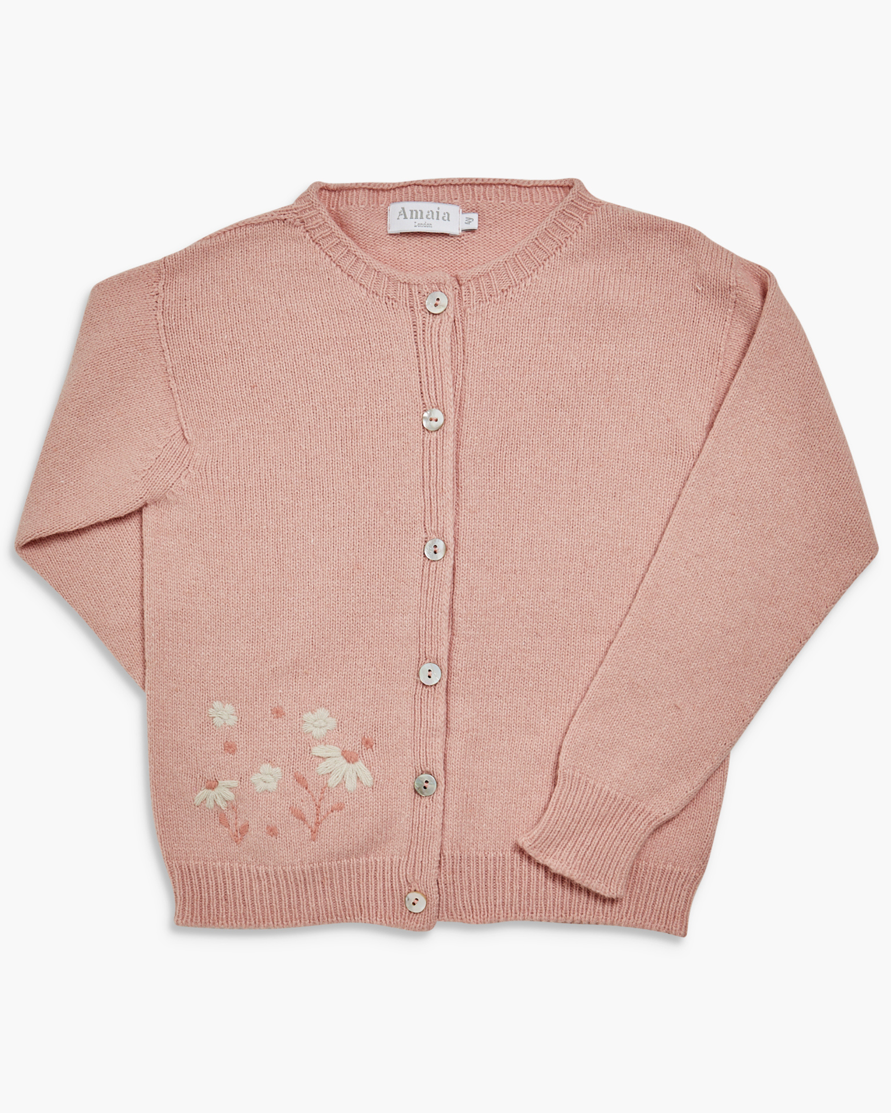 Pink cardigan for girl with floral embroidery