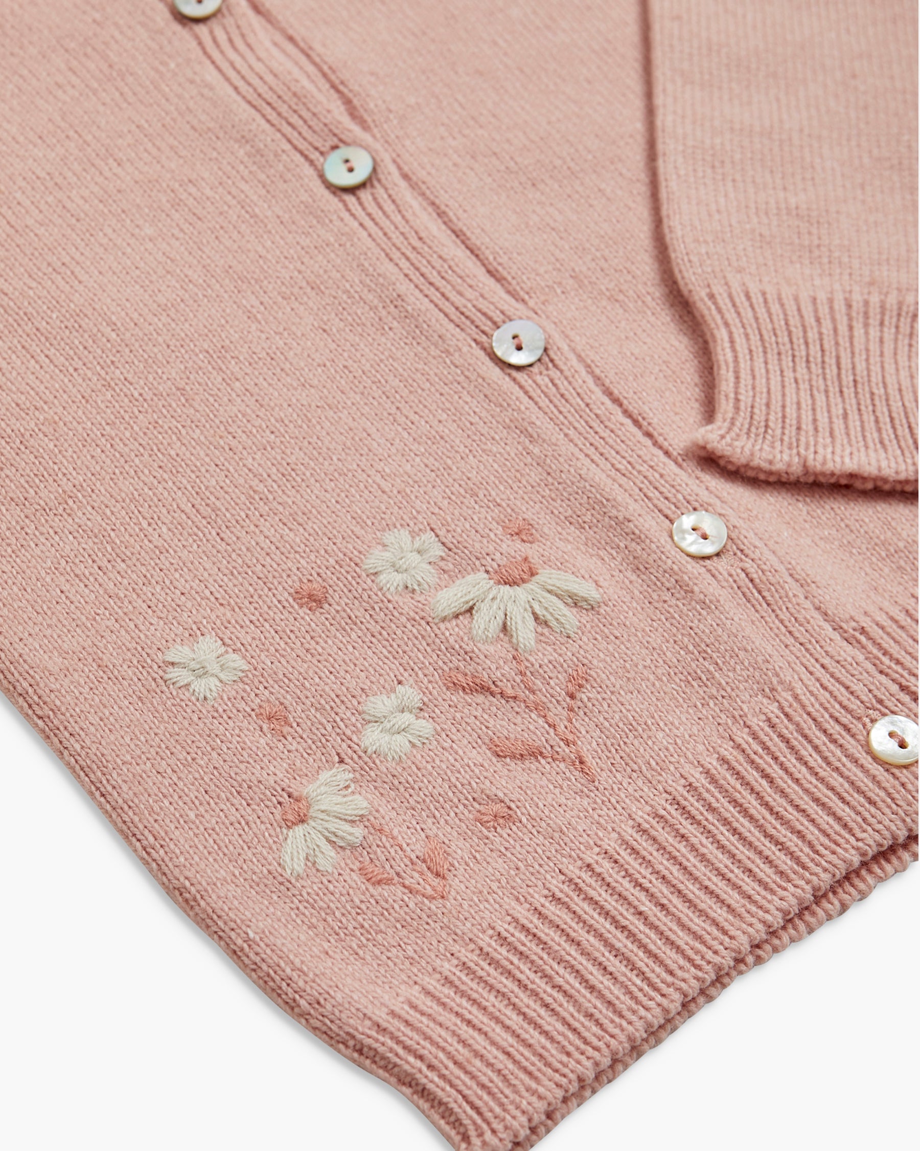 Pink knitted cardigan with floral embroidery
