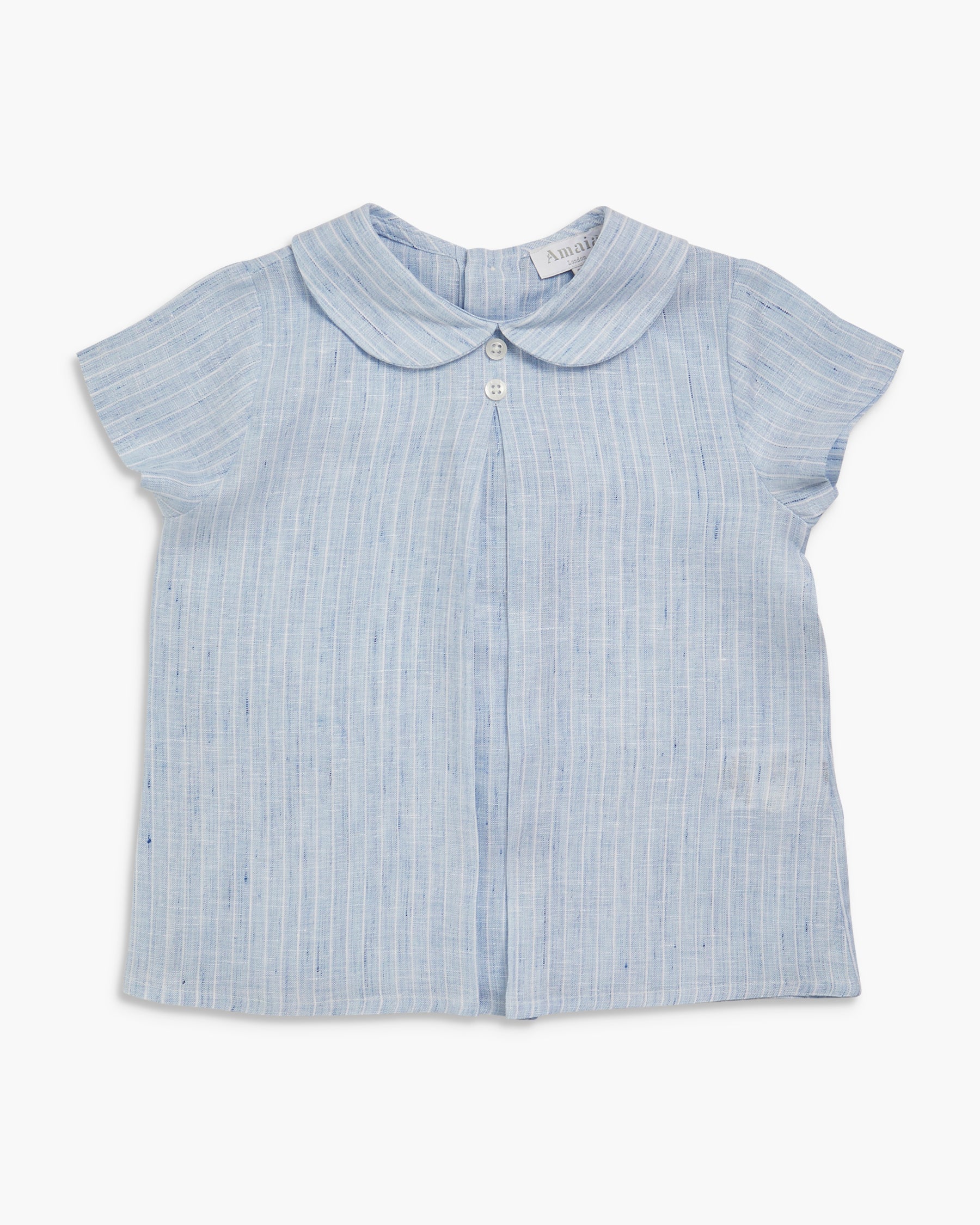 Light blue ribbed sleeveless top with a collar on a white background