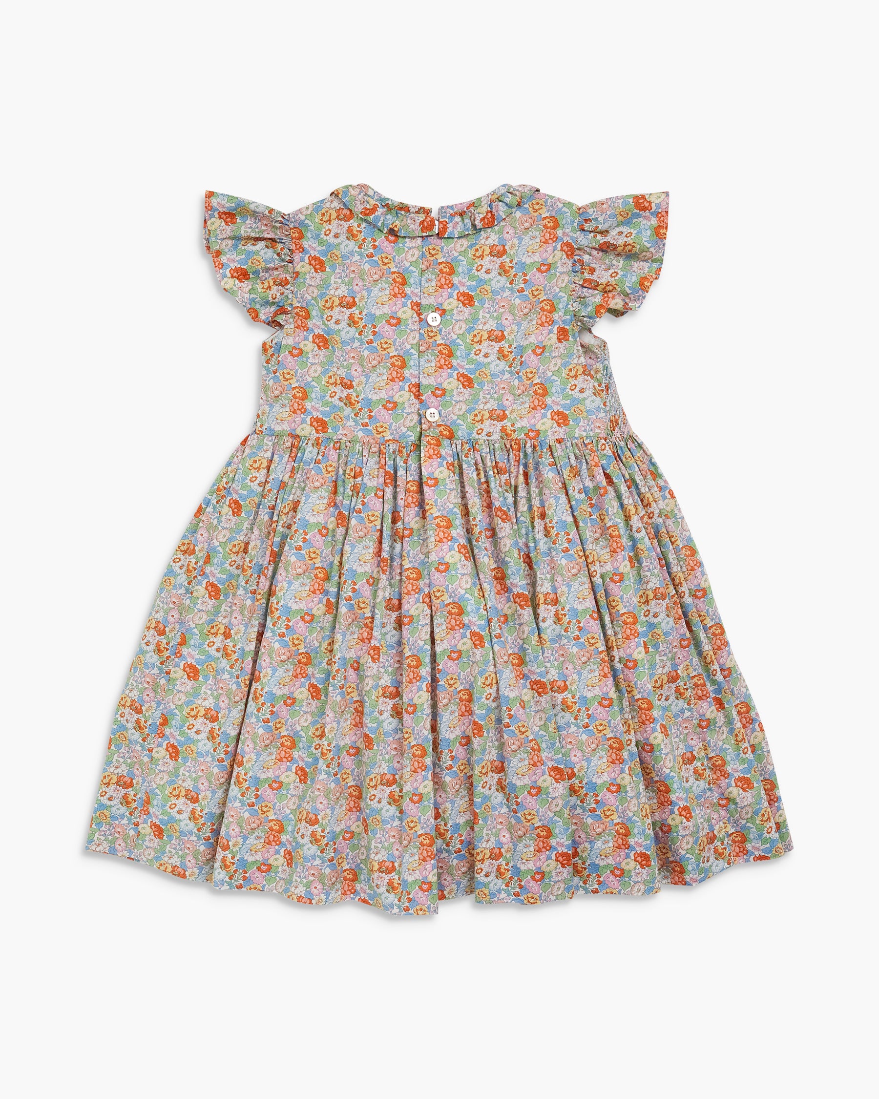 Floral dress with ruffled sleeves on a white background