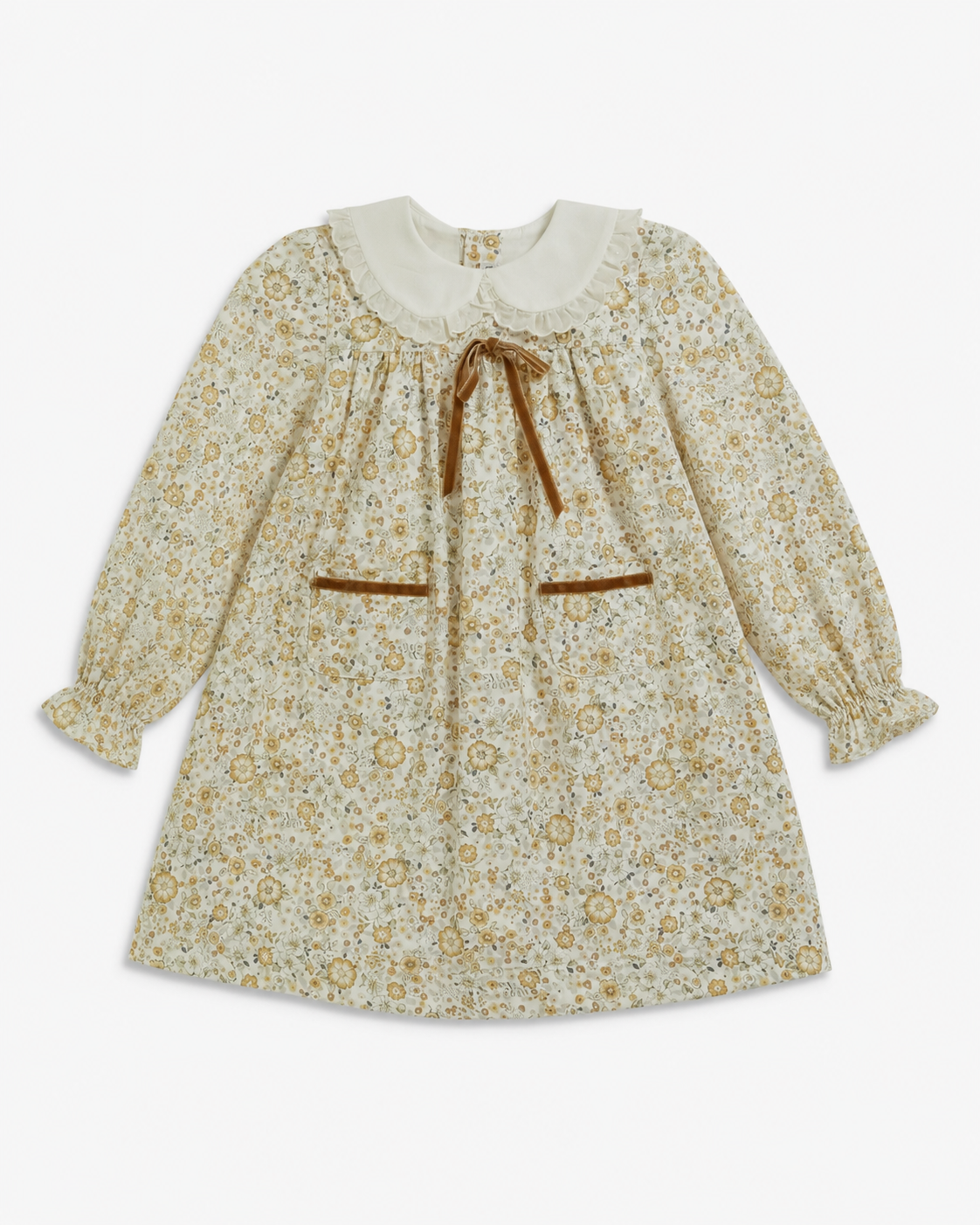 Leela Dress Beige Mustard Floral