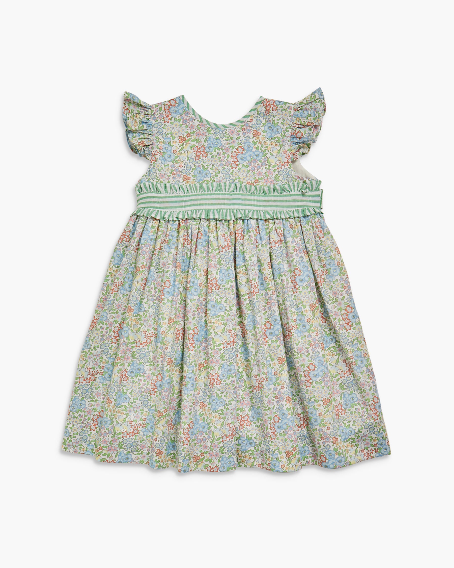 Floral dress with ruffled sleeves on a white background