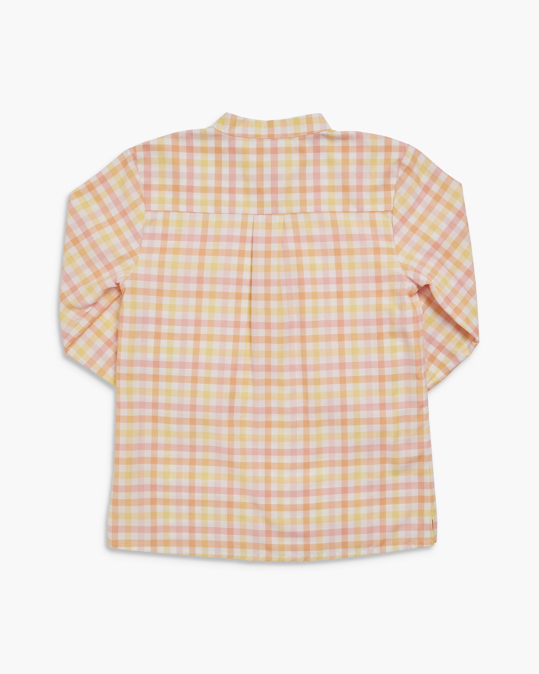 Yellow and pink checkered shirt on a white background