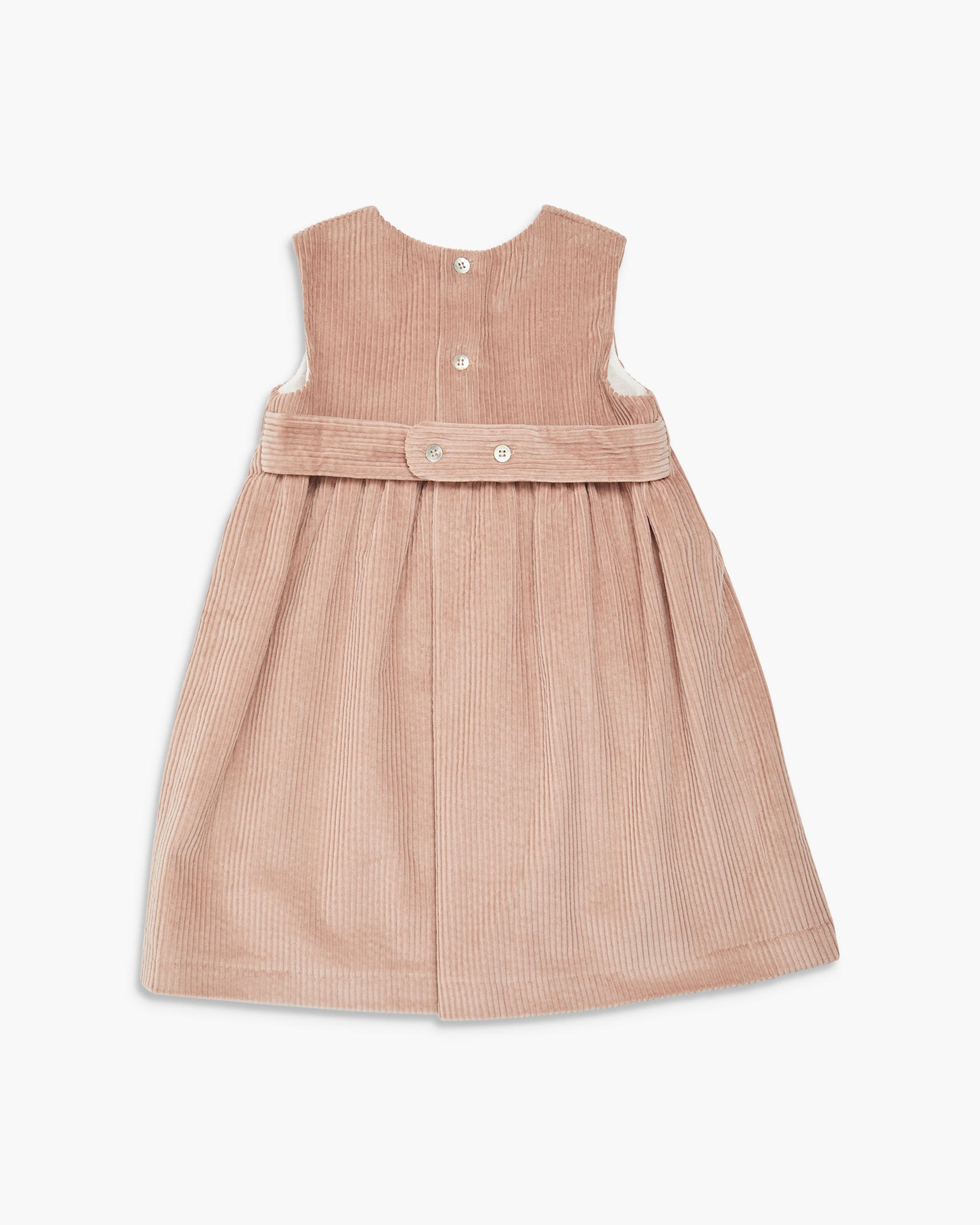 Beige corduroy dress with a belt on a white background