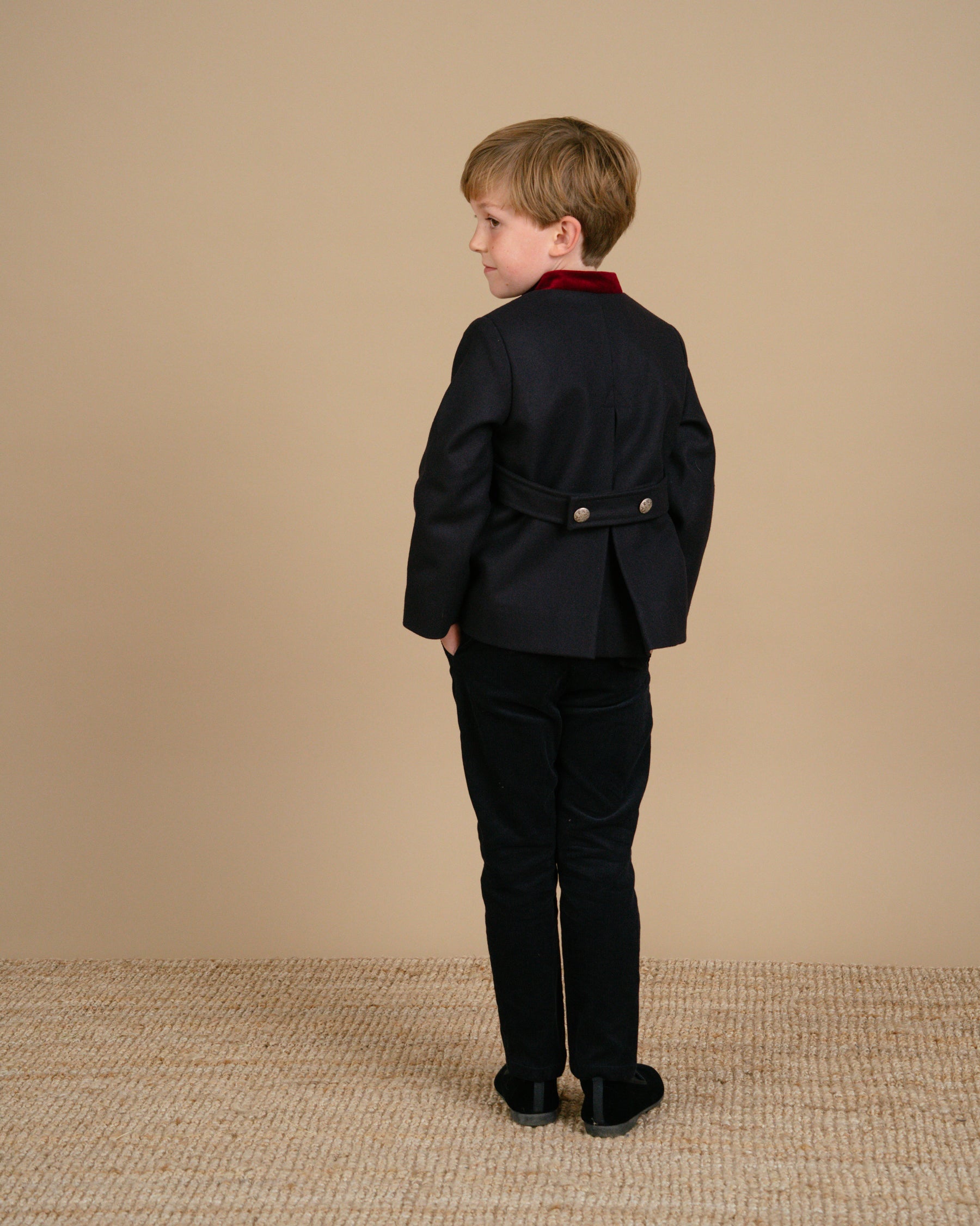 Boys' warm navy blue wool tweed jacket
