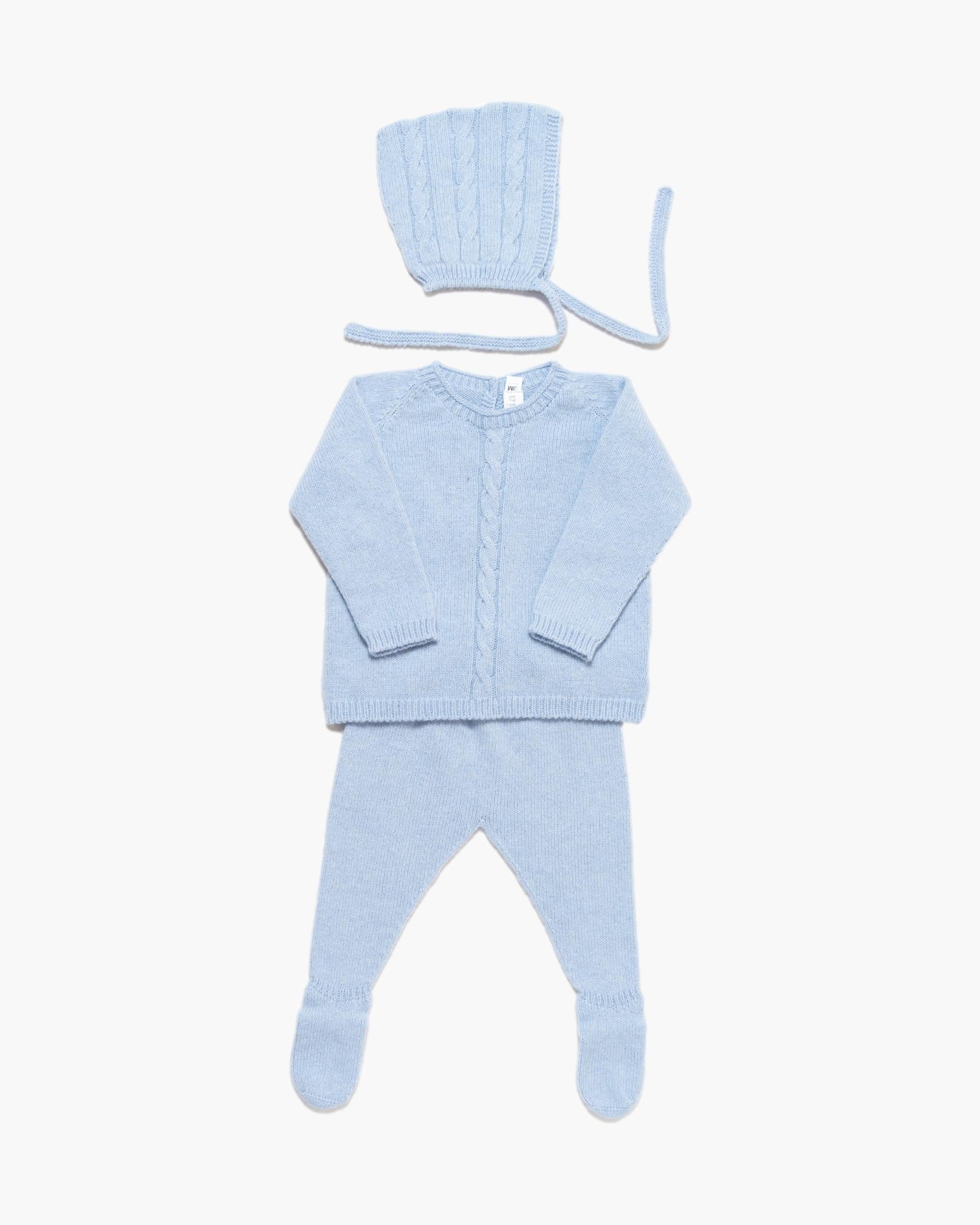 Boe Cable-Knit Baby Set With Bonnet Blue