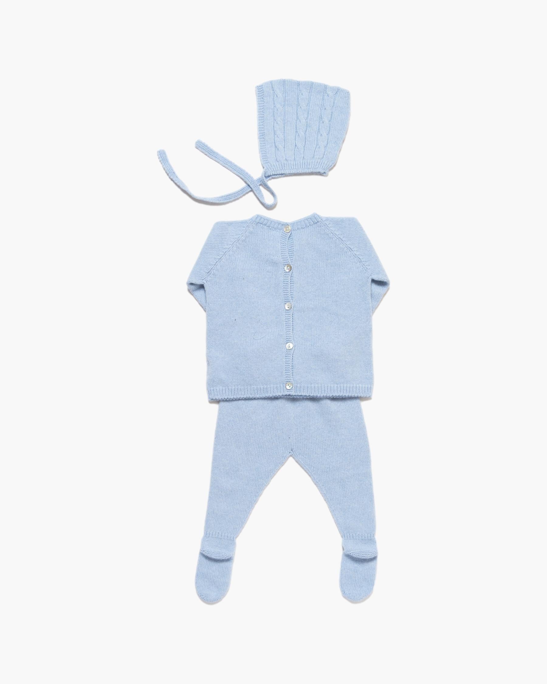 Boe Cable-Knit Baby Set With Bonnet Blue