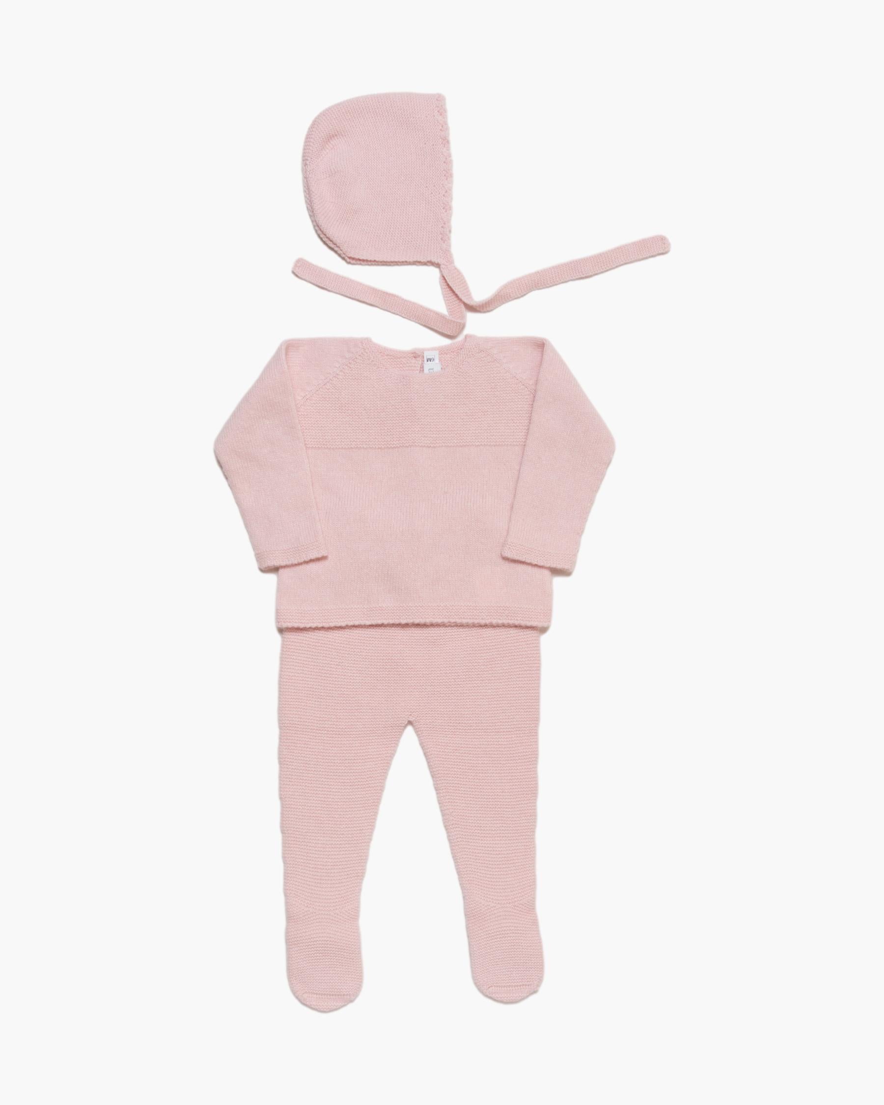 Eli Knitted Baby Set With Bonnet Pink