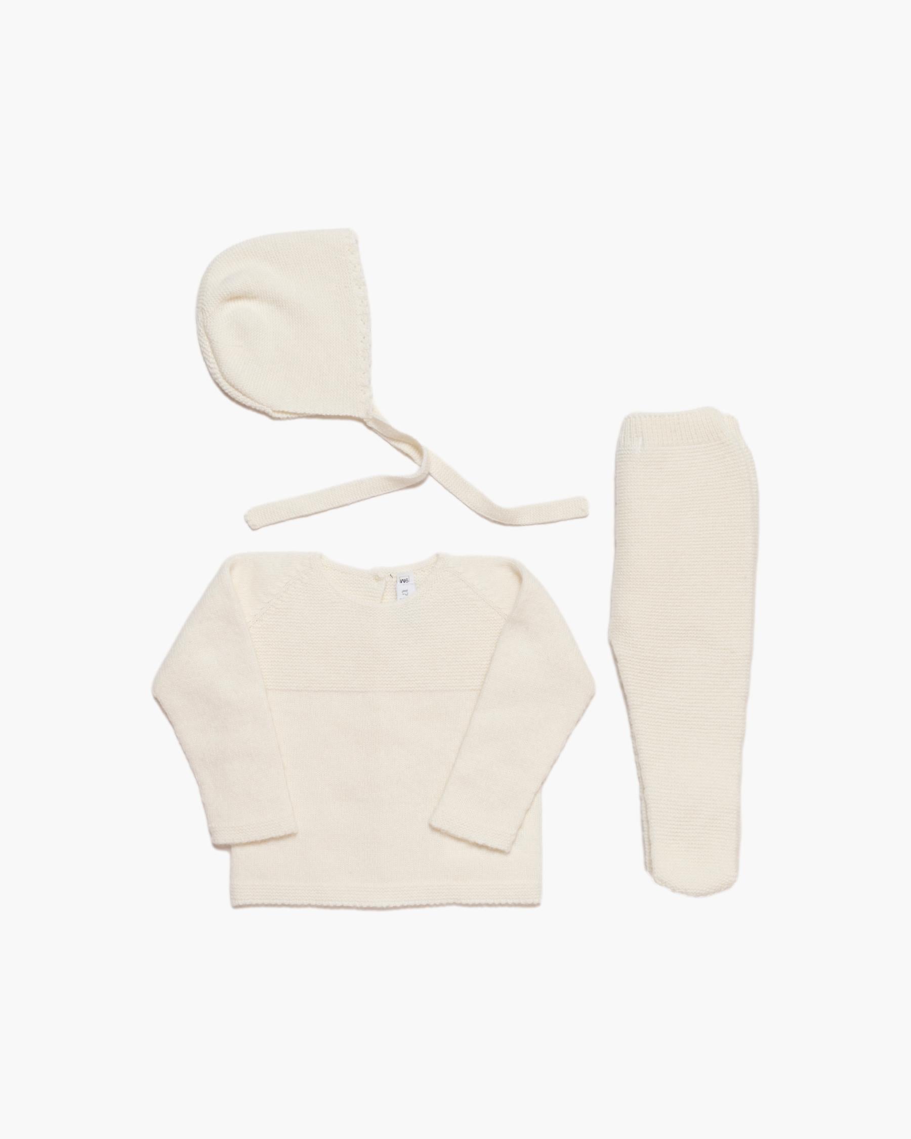 Eli Knitted Baby Set With Bonnet Ivory